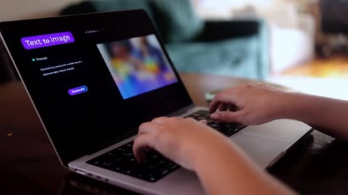 Typing AI Text to Image Prompt on Laptop