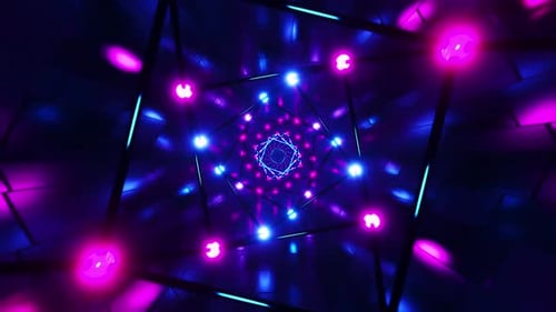 Hypnotic Neon Lights Tunnel in Motion. Infinitely looped animation