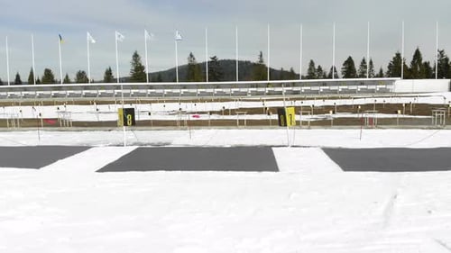 Biathlon Shooting Range in Winter Landscape