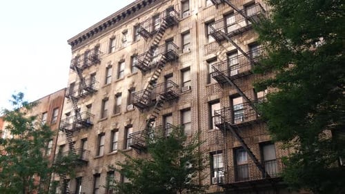 New York City Building Architecture Residential House Exterior USA Real Estate Fire Escape Ladder