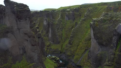 The Incredible Canyon Of Fjaðrárgljúfur In Iceland - aerial drone shot