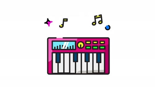 Animated Flat Design Synthesizer Music Icon