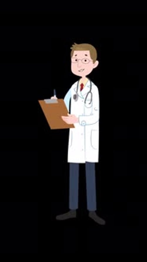 Male Doctor Writes Prescription On Vertical On Alpha Channel