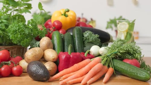 Fresh Vegetables on Kitchen Table with Daylight