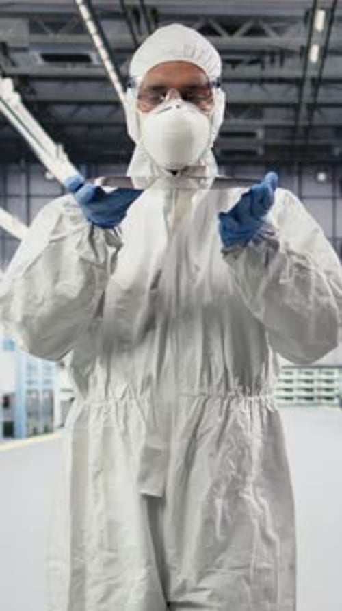 Vertical Video Holding Processed Silicon Wafer Automation and Cleanroom Technician