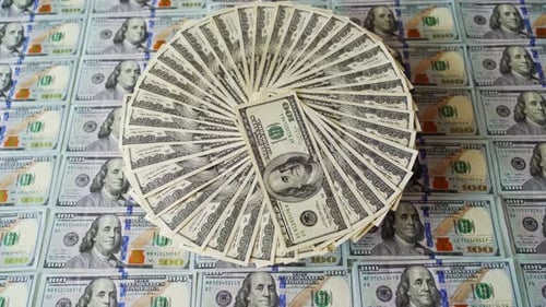 Fan of One Hundred Dollar Bills Close Up