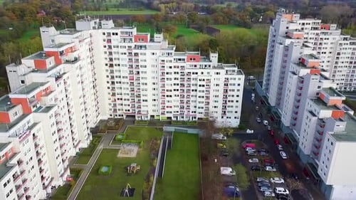 Aerial view showing Residential Neighborhoods with parking cars during daytime in Bremen,Germany.
