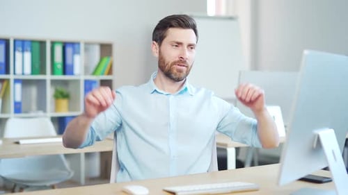 Employee job done Satisfied office worker leaning back businessman relaxing after hard working day