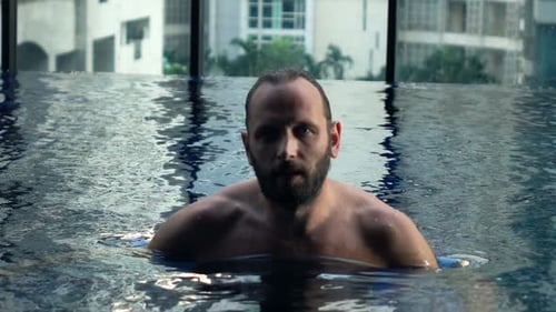 Young Man Walking Out of Swimming Pool, Super 240