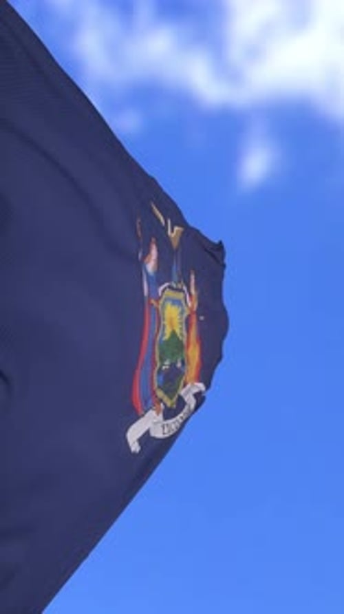 Realistic Waving New York State Flag in Vertical Format