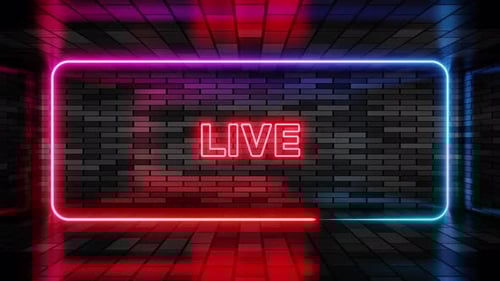 Animated Neon Live Sign on Brick Wall Background