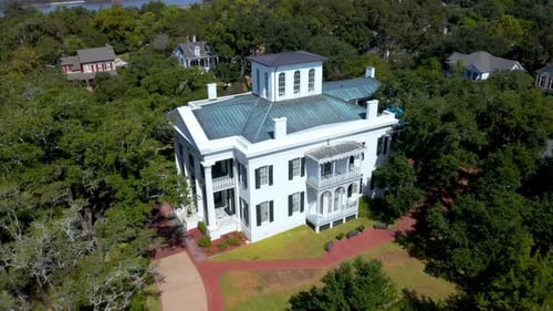 Natchez, Mississippi / USA - August 23, 2019: Aerial Drone of Historic