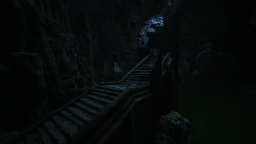 Mysterious Underground Passage with Stairs Leading Into Darkness