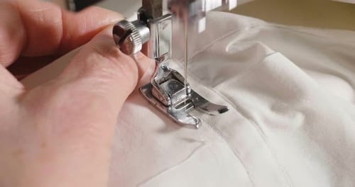 Sewing Machine Stitches White Fabric Close Up