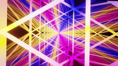 New Pink Yellow And Blue Neon Triangle With Figure Tunnel Vj Loop Animation