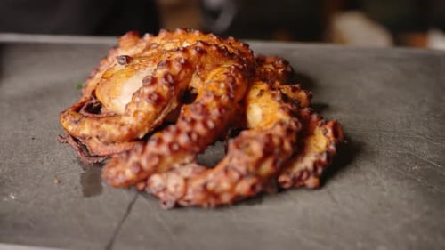 Grilled Octopus on Grey Surface