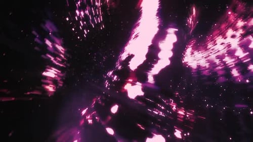 Abstract Cosmic Tunnel Flythrough with Glowing Pink Purple Particles