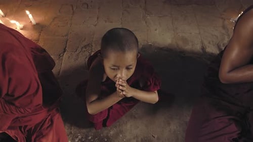 Bagan Monks Meditation in Ancient Temple