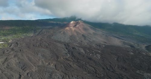 New monogenetic volcano Tajogaite with basalt rock surface seen from above