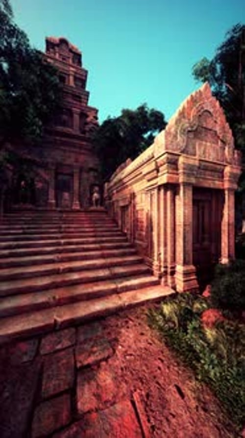 Marches en pierre menant à l'ancien temple cambodgien