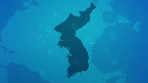 Blue Digital Map of Korean Peninsula with Data Network