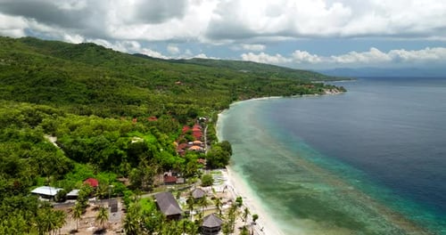 Tourism a Nusa Penida, Bali in Indonesia. Aerial forward