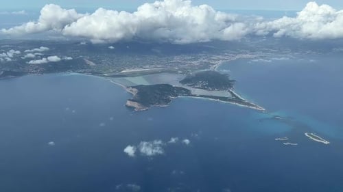 Aerial view of Ibiza Island taken from a cockpit in a winter’s afternoon