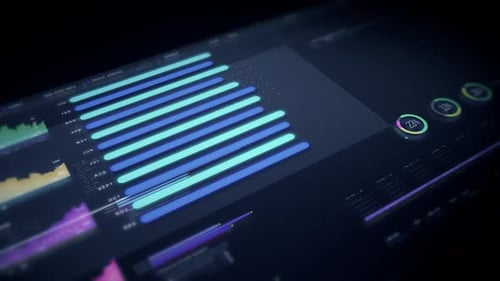 Futuristic Data Dashboard with Animated Charts and Financial Infographics