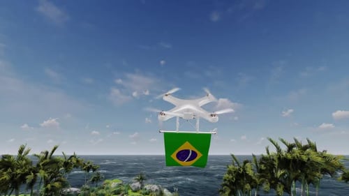 Drone quadricóptero carregando a bandeira do Brasil