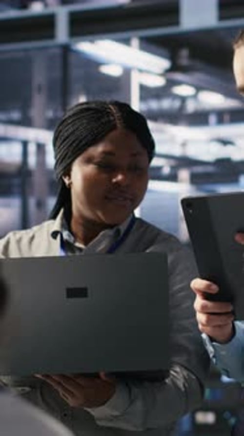 Data Center Workers with Laptop and Tablet