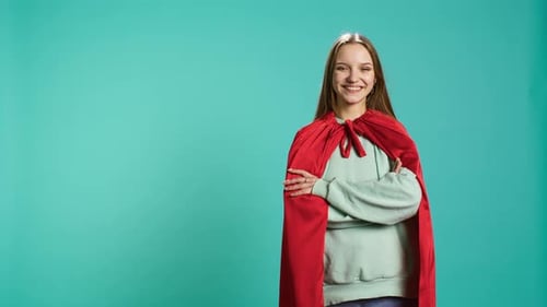 Portrait of Jolly Heroic Person Posing As Powerful Hero Character