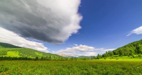 Mountain Meadow Timelapse at the Summer or Autumn Time Wild Nature and Rural Field Clouds Movement