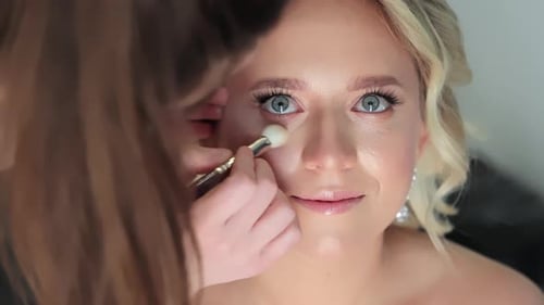 Bride Makeup Application CloseUp A Closeup Shot of a Bride Makeup Application Focusing on the