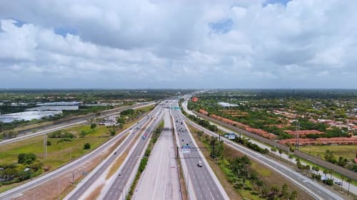 Highway Road in Miami City with the Fastmoving Vehicles Showing US Transportation Infrastructure