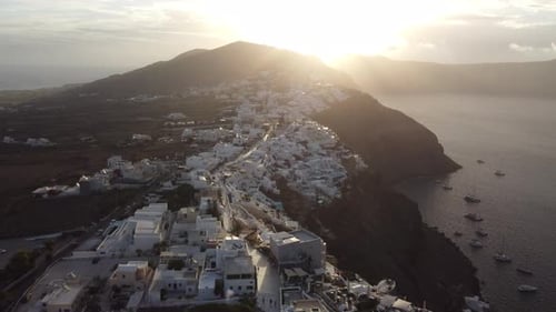 Oia Santorini Aerial View, Cyclades Island in Aegean Sea, Greece