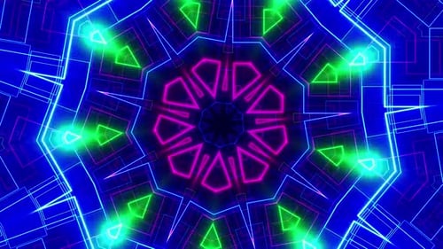 Abstract Neon Glowing Kaleidoscope Loop Background