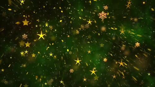 Festive Golden Stars and Snowflakes Particle Background
