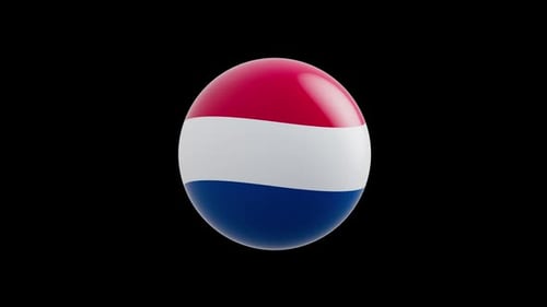 animation of the flag of the country "Holland" stylized as a sphere. alpha channel
