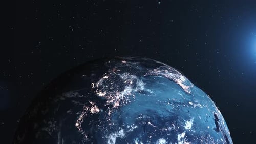 Planet Earth Rotating with Glowing City Lights from Space