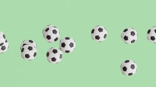 Schwebender und bewegter Fußball auf hellgrünem Bildschirmhintergrund. 3D-Fußballanimation