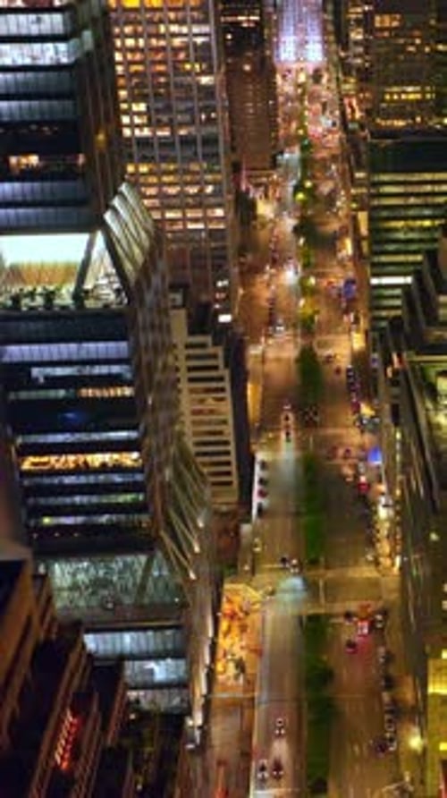 Amazingly lit new York at night time. Stunning skyscrapers and wide roads full of lights