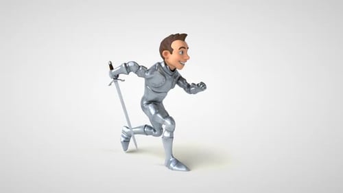 Animated 3D Cartoon Knight Running with Sword