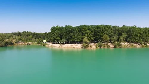 Beautiful forest lake sceneries. Aerial view lake summer landscapes.