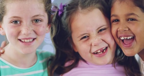 Smiling Girls in a Close-Up Portrait