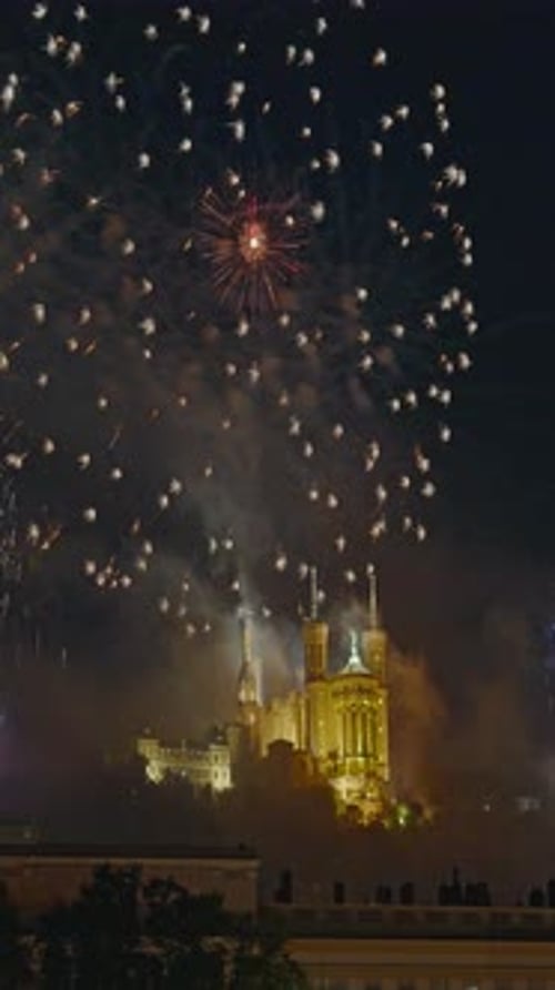 Bastille Day Celebration in France The Main Holiday of France Fireworks in the Sky Night Time Lapse