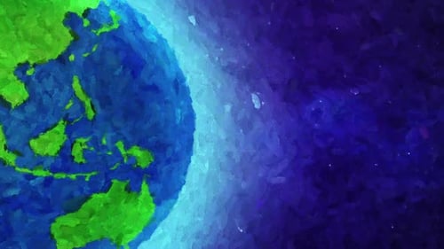 Artistic Oil Painting Style Earth Rotating in Space