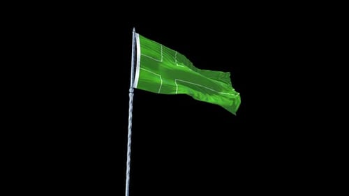 Waving Green Flag with White Cross Pattern Seamless Loop