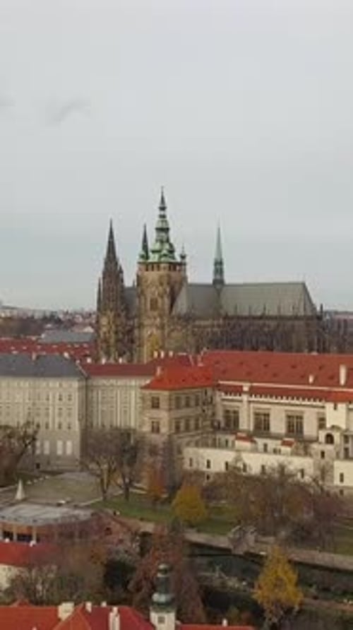 Vertical of Aerial Panoramic View From the Air to St Vitus Cathedral in Prague
