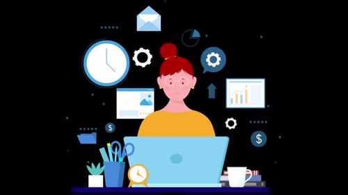 Young Girl Working On Office With Taskings Alpha Channel