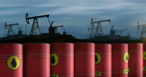 Oil crude brent petroleum fuel barrels in row endless